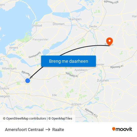 Amersfoort Centraal to Raalte map