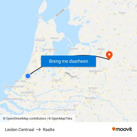 Leiden Centraal to Raalte map