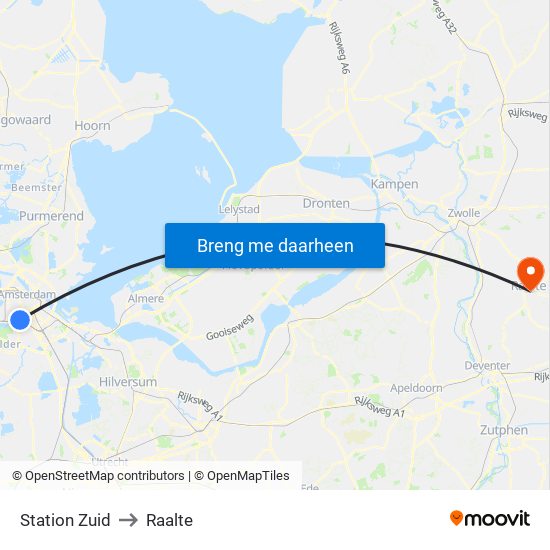 Station Zuid to Raalte map