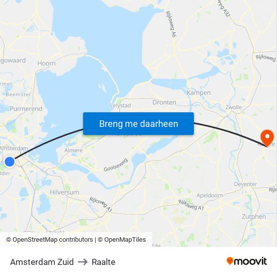 Amsterdam Zuid to Raalte map