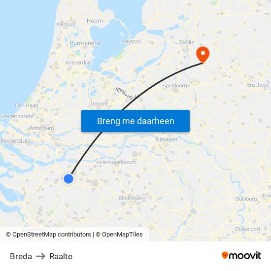 Breda to Raalte map