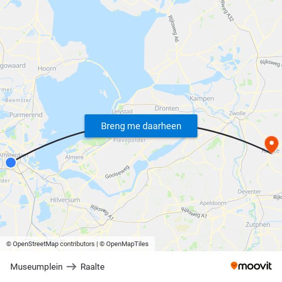 Museumplein to Raalte map