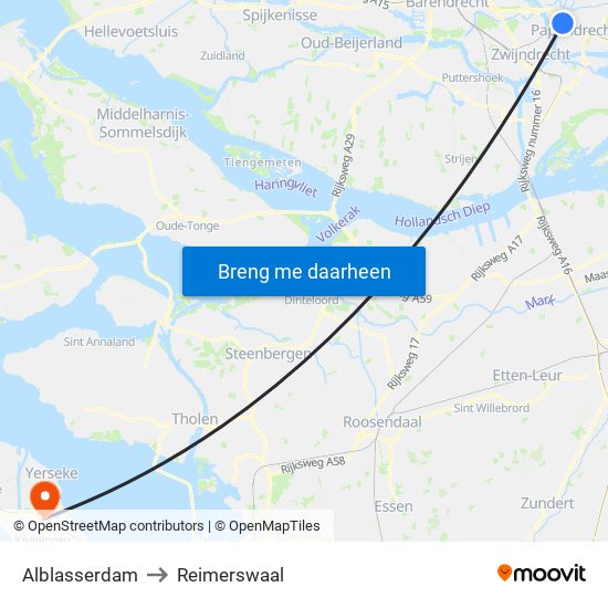 Alblasserdam to Reimerswaal map