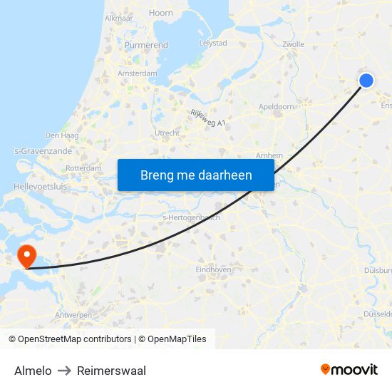 Almelo to Reimerswaal map