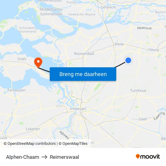 Alphen-Chaam to Reimerswaal map