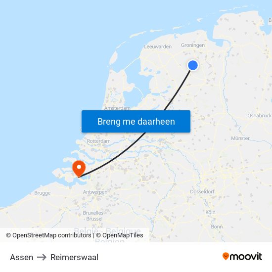 Assen to Reimerswaal map