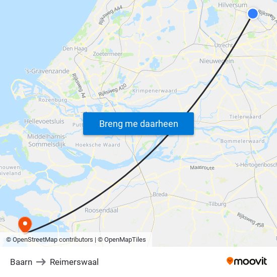 Baarn to Reimerswaal map