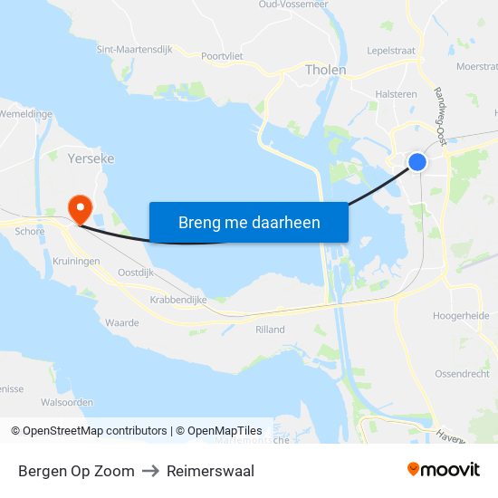 Bergen Op Zoom to Reimerswaal map
