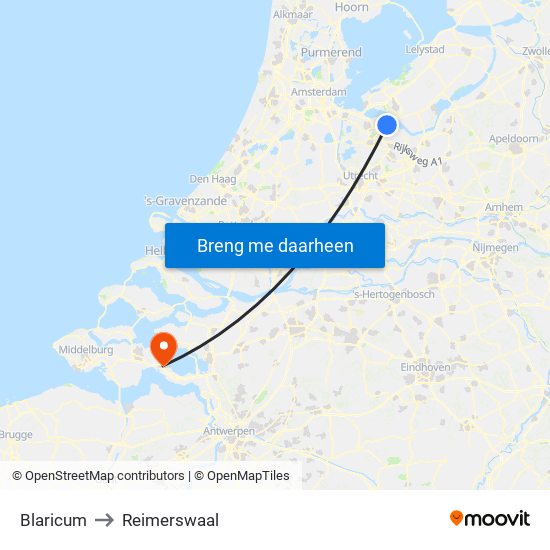 Blaricum to Reimerswaal map