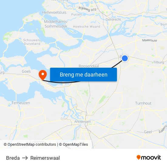 Breda to Reimerswaal map