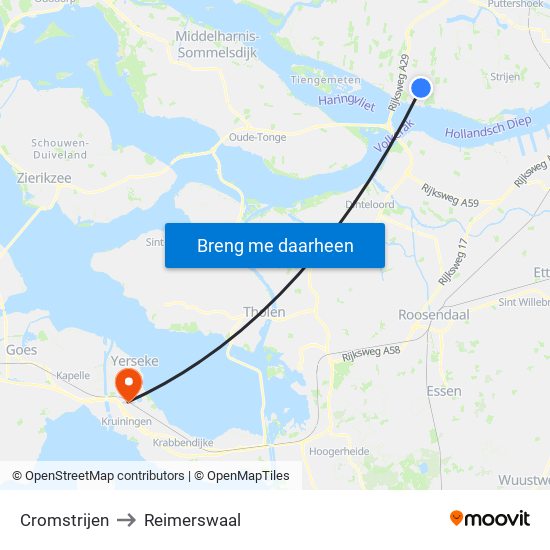 Cromstrijen to Reimerswaal map