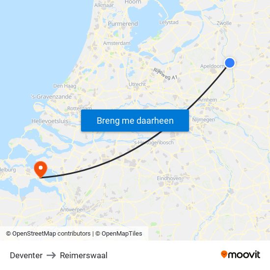 Deventer to Reimerswaal map