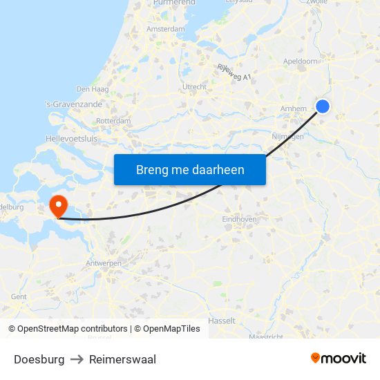 Doesburg to Reimerswaal map