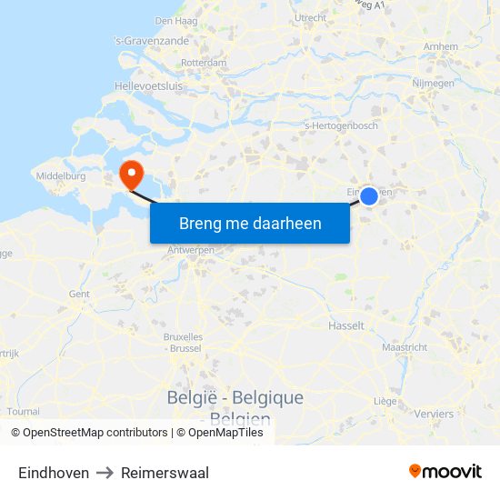 Eindhoven to Reimerswaal map