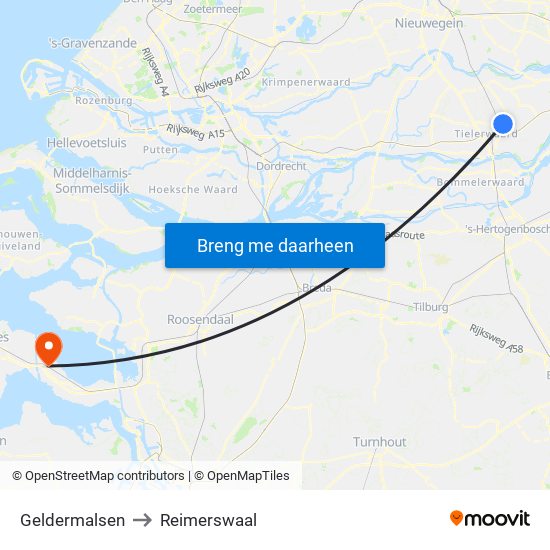 Geldermalsen to Reimerswaal map