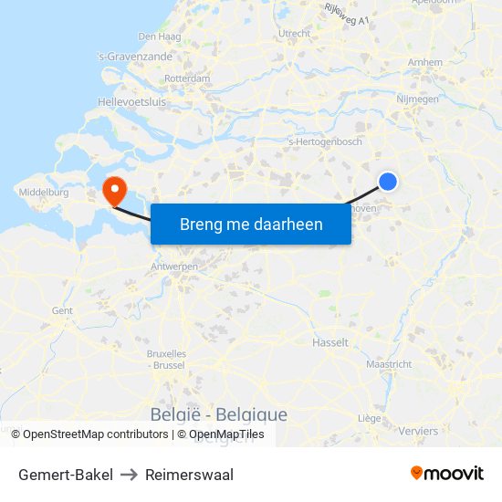 Gemert-Bakel to Reimerswaal map
