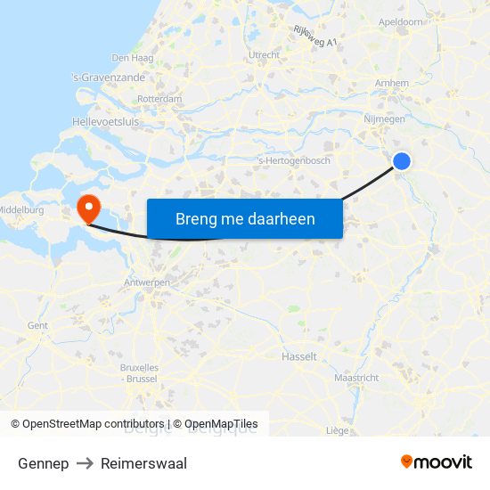 Gennep to Reimerswaal map