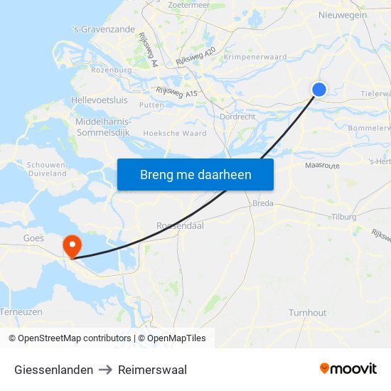 Giessenlanden to Reimerswaal map