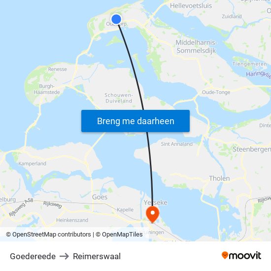 Goedereede to Reimerswaal map