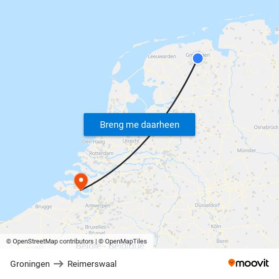Groningen to Reimerswaal map