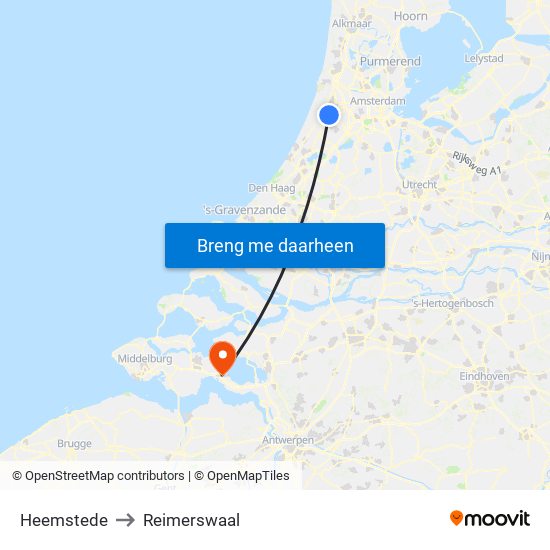 Heemstede to Reimerswaal map