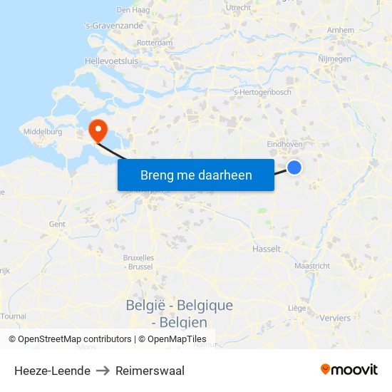 Heeze-Leende to Reimerswaal map