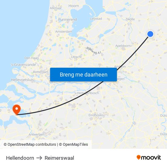 Hellendoorn to Reimerswaal map