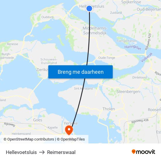Hellevoetsluis to Reimerswaal map