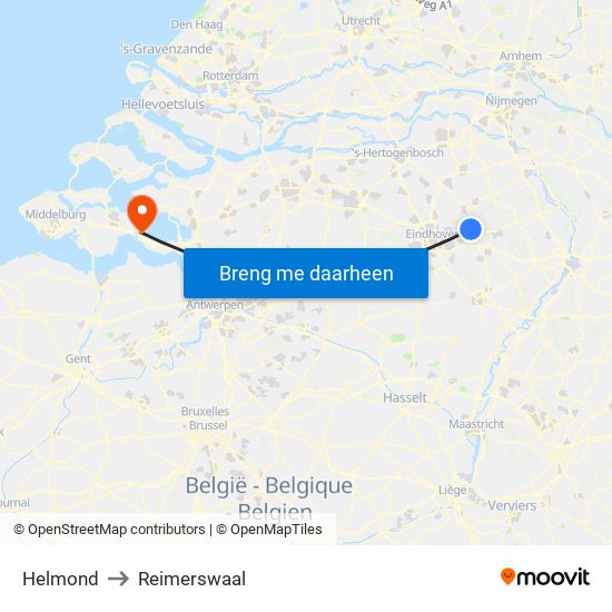 Helmond to Reimerswaal map