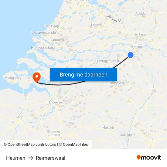 Heumen to Reimerswaal map