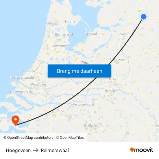Hoogeveen to Reimerswaal map