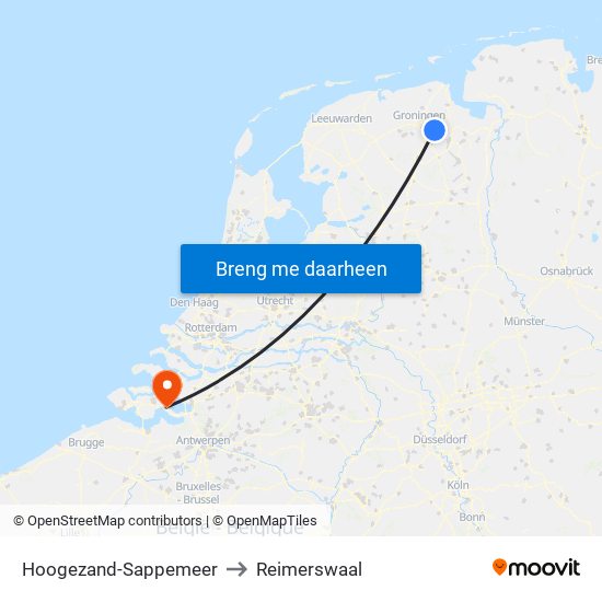 Hoogezand-Sappemeer to Reimerswaal map