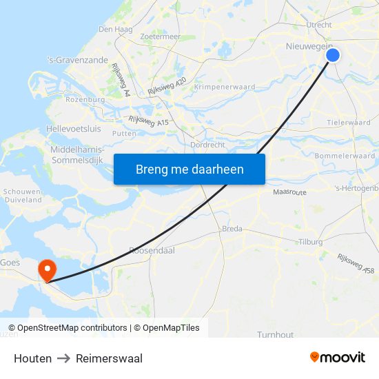 Houten to Reimerswaal map
