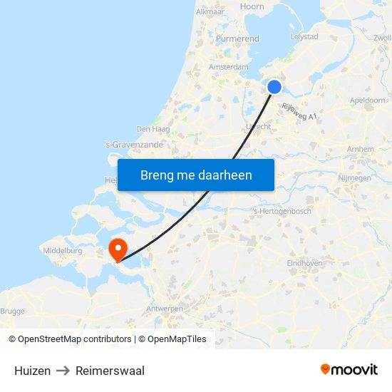 Huizen to Reimerswaal map