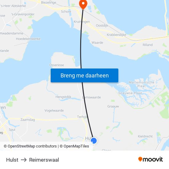 Hulst to Reimerswaal map