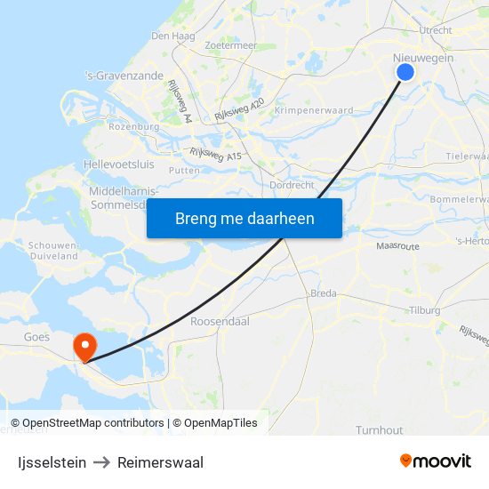 Ijsselstein to Reimerswaal map