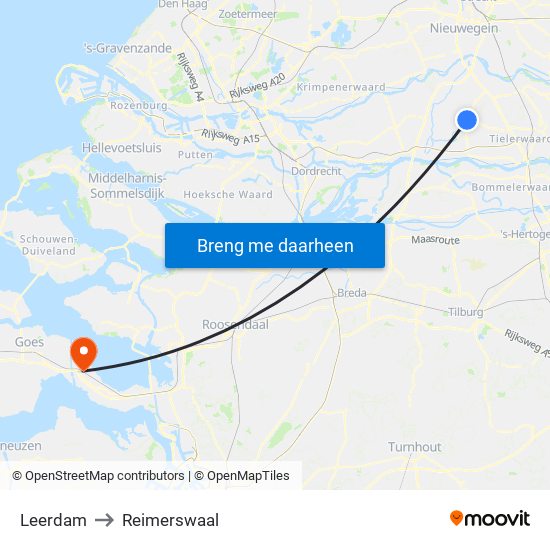 Leerdam to Reimerswaal map