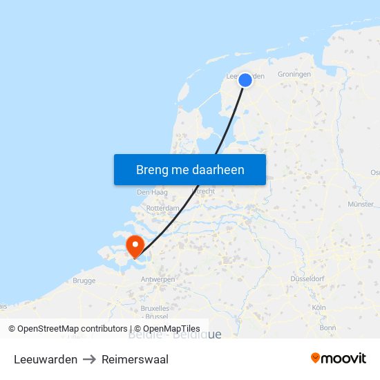 Leeuwarden to Reimerswaal map