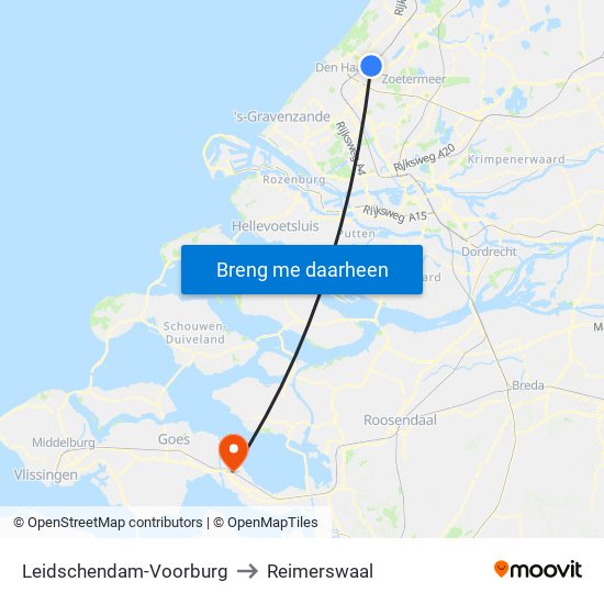 Leidschendam-Voorburg to Reimerswaal map