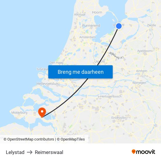 Lelystad to Reimerswaal map