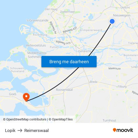 Lopik to Reimerswaal map
