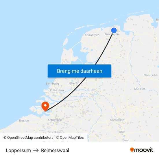 Loppersum to Reimerswaal map