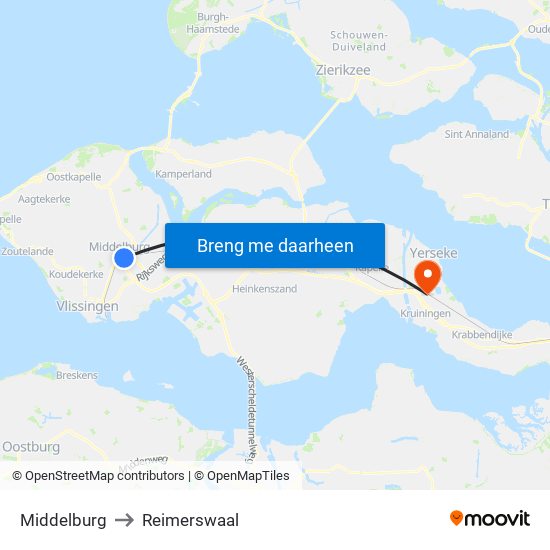 Middelburg to Reimerswaal map