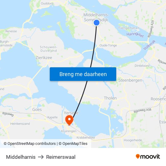 Middelharnis to Reimerswaal map