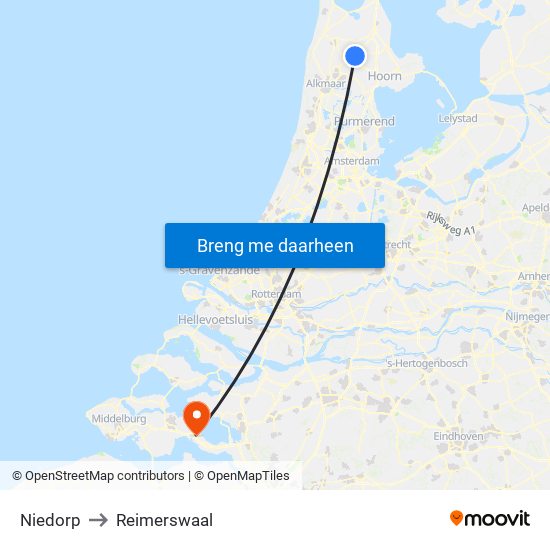 Niedorp to Reimerswaal map