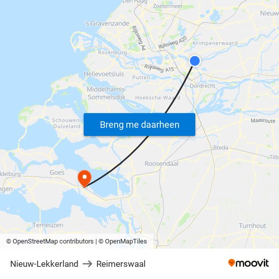 Nieuw-Lekkerland to Reimerswaal map