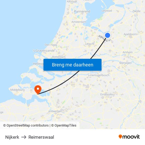 Nijkerk to Reimerswaal map