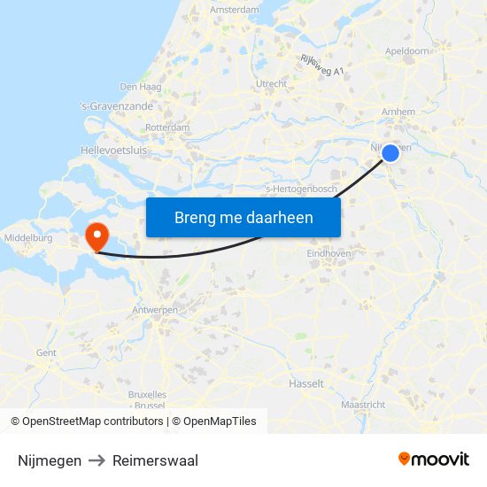 Nijmegen to Reimerswaal map