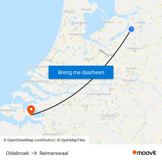 Oldebroek to Reimerswaal map