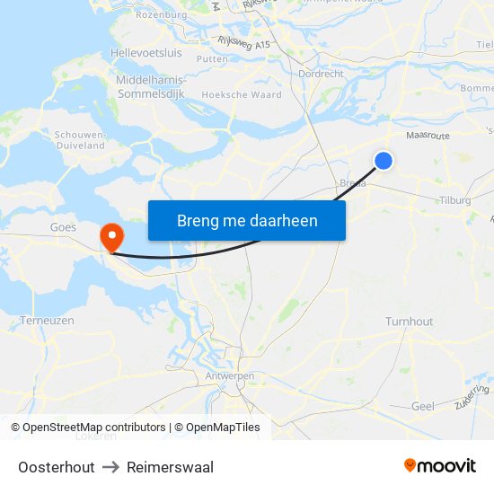 Oosterhout to Reimerswaal map